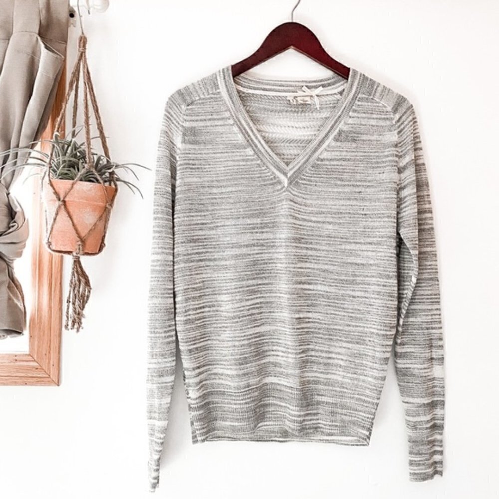 Anthropologie Moth Marled Gray V-Neck Sheer Back Sweater